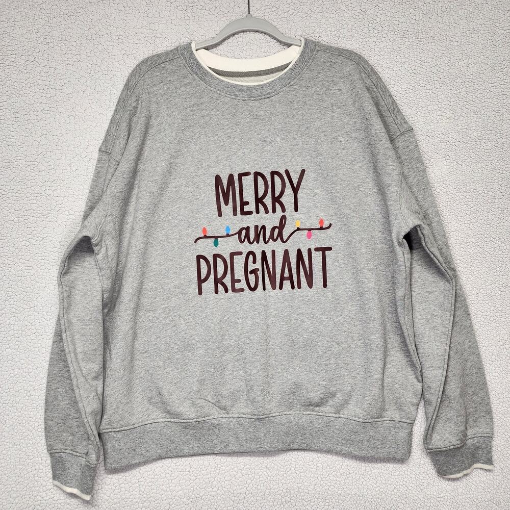 Goodfellow Womens Merry and Pregnant Sweatshirt Size XL 100% Cotton Pullover